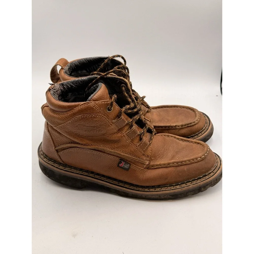 Justin Men's Brown Pebble Grain Leather Moc Lace Up Ankle Boots 988 Size 9